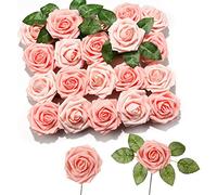 PartyWoo Artificial Flowers, 20 pcs Artificial Roses with Stems, Fake Flowers, Foam Flowers, Roses Artificial Flowers, Pink Flowers Artificial for Decoration, Wedding Decor, Room Decor (Pink)