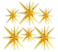 PartyWoo Balloons Star Pack of 6, 27 & 22 Inch One Piece 14-Pointed Star Explosion Balloons Gold, Star Foil Balloons, Large Foil Balloons for Birthday Decoration, Party Decoration (Star, Gold)