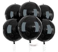 PartyWoo Black Foil Balloons 6pcs 22 Inch Large Round Foil Big Giant 4D Jumbo Inflatable Mirror Ball Mylar Balloons for Halloween Graduation Birthday Retirement Anniversary Party Decorations