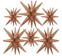 PartyWoo Brown Star Balloons - 6pc Starburst & Explosion Balloons with Ribbon, Foil Stars for Parties