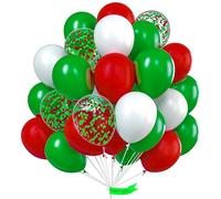 PartyWoo Christmas Balloons, 60 pcs Party Balloons with Ribbons, Red Balloons, Green Balloons, Confetti Balloons for Christmas Balloon Garland, Christmas Party Decorations, Holiday Decorations