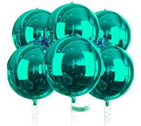 PartyWoo Dark Green Foil Balloons 6pcs 22 Inch Large Round Foil Big Giant Orbz 4D Jumbo Inflatable Mirror Ball Mylar Balloons for Baby Shower Wedding Safari Dinosaur Woodland Themed Party Decorations