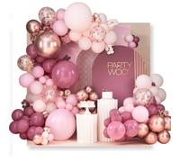PartyWoo Dusty Rose Balloon Arch Kit, 140 pcs Pink Balloon Garland Kit, Rose Gold Balloons, Metallic Balloons for Dusty Pink Birthday Decorations Women, Bridal Shower, Wedding, Bachelorette Party