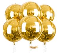 PartyWoo Gold Balloons, Pack of 6 Foil Balloons, 22 Inch Giant 4D Round, Large for Birthday Decoration, Wedding Decoration, Party Decoration (Gold)