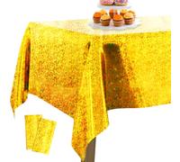 PartyWoo Gold Foil Tablecloth 2 Pack 54 x 108 Inch Iridescent Rectangle Table Cover, Waterproof for 6-8 Foot Table, Birthday Party