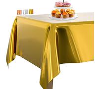 PartyWoo Gold Foil Tablecloth, 54 x 108 Inch Rectangle Tablecloth, Foil Tablecloth for 6 to 8 Foot Table, Metallic Table Cover, Waterproof Tablecloth for Party, Birthday, Wedding (1 PACK)