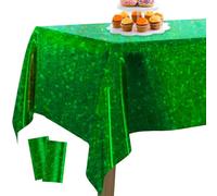 PartyWoo Green Foil Tablecloth, 2 PACK 54 x 108 Inch Iridescent Color Rectangle Table Cover, Waterproof for 6 to 8 Foot Table, Birthday