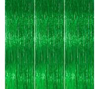 PartyWoo Green Streamers Backdrop 3pcs Green Tinsel Foil Fringe Streamer Curtains 8.2 FT Curtains Photo Backdrop for Graduation Birthday Dinosaur Jungle Golf Football Theme Party Decorations