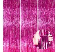 PartyWoo Hot Pink Foil Fringe Curtain Red Rose Streamers 3pcs 8.2ft Magenta Tinsel Backdrop Dark Pink Curtains for Birthday Barbie Theme Galentines Bachelorette Tequila Sunrise Party Decorations