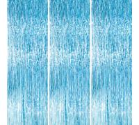 PartyWoo Light Blue Streamers Backdrop 3pcs Baby Blue Foil Fringe Streamer Curtain 8.2FT Tinsel Backdrop for Birthday Gender Reveal Baby Shower Graduation Pool Mermaid Under The Sea Party Decorations