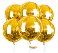 PartyWoo Metallic Gold Foil Balloons 6pcs 22 Inch Large Round Foil Big Giant Orbz 4D Jumbo Inflatable Mirror Ball Mylar Balloons for Graduation Birthday Baby Shower Anniversary Tea Party Decorations