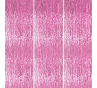 PartyWoo Pink Streamers Tinsel Backdrop Curtain 3pcs 8.2ft Foil Fringe Curtain for Baby Shower Bridal Shower Wedding Pink Cheetah Princess Girl Pajama Theme Birthday Party Celebration Decorations
