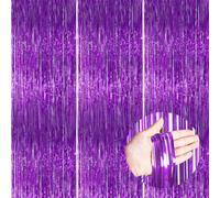 PartyWoo Purple Streamers Foil Fringe Curtain 3pcs 8.2ft Metallic Tinsel Lavender Backdrop for Birthday Graduation Bachelorette Mardi Gras Door Supplies Photo Booth Wedding Party Decorations