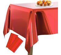 PartyWoo Red Foil Tablecloth, 2 PACK 54 x 108 Inch Rectangle Tablecloth, Metallic Table Cover, Waterproof Table Cloth for Birthday, Wedding, Party