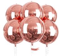 PartyWoo Rose Gold Foil Balloons 6pcs 22 Inch Large Round Foil Big Giant Orbz 4D Jumbo Inflatable Mirror Ball Mylar Balloons for Baby Shower Floral Birthday Wedding Bachelorette Party Decorations