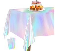 PartyWoo Silver Foil Tablecloth, 2 PACK 54 x 108 Inch Iridescent Crimped Rectangle Tablecloth, Foil Tablecloth for 6 to 8 Foot Table, Metallic Color Table Cover, Waterproof Table Cloth for Birthday