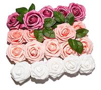 PartyWoo White and Pink Rose Artificial Flowers 20pcs White Baby Light Dusty Pink Fake Rose for Birthday Wedding Engagement Bridal Shower Baby Shower Graduation Bachelorette Party Decorations