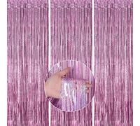 PartyWoo XtraLarge Tinsel Curtains Pink, 3 pcs 3.3x6.6 ft Pink Streamers, Foil fringe Curtain, Fringe Backdrop, Party streamers, Door Shimmer, Backdrop Curtain for Birthday Party Decorations