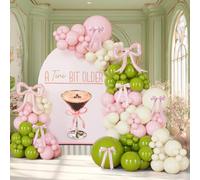 PartyXpress 130PCS A Tiny Bit Older Balloon Arch Garland Kit with Green Pink White Bow Balloons for Cocktail Party, Margarita Theme, Martini Bachelorette Decor, A Tini Bit Older Birthday