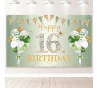 PartyYaa 16th Birthday Banner Decorations, Happy 16th Birthday Backdrop Banner, Extra Large Party Photo Booth Background Decor Sign Poster for Girls Boys (70.9 x 43.3Inch)