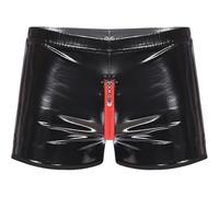 PARUPRUP Men’s Sexy Patent Leather Shorts Wet Look PU Zipper Out Hot Pant | Low Rise Trunks, Male Shining Underwear, Stretchable Waistband Boxer Briefs, Shorts, Nightclub Costume Party Valentine's Day