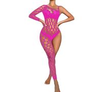PARUPRUP Sexy Lingerie Lace Leopard Bodystockings See-Through Teddy Bodysuit One Piece Jumpsuit Single Long Sleeve Leg Stretch Babydoll (Rose Red)