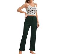 PARUPRUP Women's Pyjamas Set 2 Pieces Sleeveless Floral Print Cami Top + High Waist Solid Color Soft Pants Comfortable Pjs Loungewear (UK, Alpha, M, Regular, Regular, Forest Green)