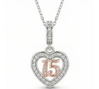 Parus Home 15th Birthday Sterling Silver Necklace Heart Pendant - Charm: 15 mm - White - Polished
