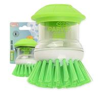 Parve Green Sud-Zee Scrub Brush with Liquid Dish Soap Dispenser -Scouring Sponge Bristles with Ergonomic Handle - Color Coded Kitchen Tools by The Kosher Cook