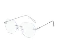 PARWANA Anti UV New Reading Glasses Large Blue Light Blocking Computer Readers Rimless Presbyopic Glasses Flat Light Mirror (Color : Silver, Size : +300)
