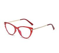 PARWANA Cat-Eye Blue Light Blocking Computer Readers Women Trendy Reading Glasses Eyeglasses Anti Eyestrain Flat Light Mirror (Color : Red, Size : +0.00)