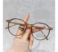 PARWANA Clear Vision Reading Glasses Oversized Round Presbyopic Glasses Computer Readers Anti Blue Light Flat Light Mirror (Color : Cold-Tea, Size : +300)