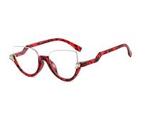 PARWANA Fatigue Relieve Half Frame Computer Readers Classic Anti Blue Light Reading Glasses Cat-Eye Flat Light Mirror Women (Color : Black-red, Size : +250)