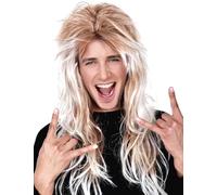 PARXITN Men's Mullet Wig 70s 80s 90s Heavy Metal Disco Wig Men 30 cm Long White Mix Blonde Synthetic Hair Wig Punk Rock Style Cosplay Halloween Costume Party Wig