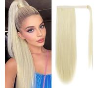 PARXITN Ponytail Extension, Long, Straight, 50 cm, Wrap Around Ponytail, Synthetic Hair Extensions, Clip-In Ponytail Hairpiece for Women, Blonde