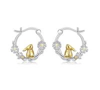 PARYFO Bunny Earrings for Women 925 Sterling Silver Bunny and Dasiy Hoop Huggie Earrings Modern Rabbit Birthstone Earrings Easter Thanksgiving Christmas Jewelry for Women Ladies Sister Best Friend