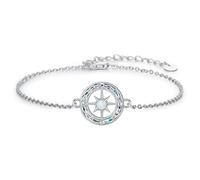 PARYFO Compass Bracelet 925 Sterling Silver Friendship Talisman Adjustable Opal Celtic Knot Compass Bracelet Inspirational Compass Jewellery Inspirational Graduation Gifts for Men Women, 7+2in