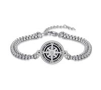 PARYFO Compass Bracelet for Men and Women 925 Sterling Silver Talisman Travel Jewelry Vintage Inspirational Gifts for Mother's Day, Father's Day, Birthday, Graduation - Black Onxy with Stainless Steel