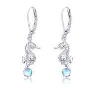 PARYFO Seahorse Earrings 925 Sterling Silver Moonstone Seahorse Dangle Earrings Blue Black Orange Seahorse Earrings Jewelry Gifts for Women Girls Kids Daughter, 18*8.5 mm, Sterling Silver, Moonstone