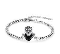 PARYFO Skull Bracelet 925 Sterling Silver Black Crystal Skull Bracelet Punk Skulls Gothic Jewelry Gifts for Women Men Gothic Lovers Unisex
