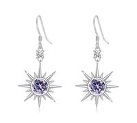 PARYFO Star Earrings 925 Sterling Silver Eight Pointed Star Moonstone Opal Amber Jewellery Gifts for Women Girls Mum Girlfriend Wife, 20 *28mm, Sterling Silver, Zircon