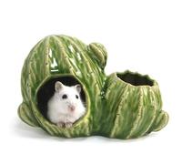 Paryou Ceramic Hamster House Cactus Design Double Doors Mice Gerbils Light Green 16x10cm