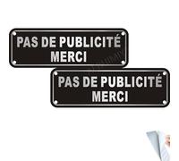 Pas de Publicité Merci Panneau Métallique avec Adhésif, 2 Aluminium Autocollant Pas de Pub 5 x 15 cm, Résistant aux UV, Imperméable, Avec Trous Percés (Brossé Noir)