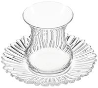 Pasabahce 95961-12-Piece Aurora Turkish Tea Glass Set, 6 Tea Glasses and 6 Coasters (Crystal Design)