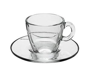 Pasabahce Aqua Service Set of 6 Coffee Cups with Plates, Glass, Clear