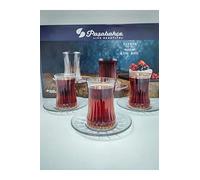 Pasabahce Elysia Tea Glass Set 12 Pieces with Saucers, Turkish Tea Glasses, Transparent, Dishwasher Safe