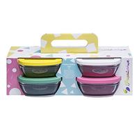Pasabahce Glass Storage Jars Set of 4 with Asortili Multi Colour Plastic Lid 310 cc