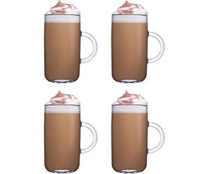 Pasabahce Iconic Mug - 4pcs Glass Mugs for Hot Drinks with Handles - Latte Mugs Clear Coffee Mugs Glass Mugs for Hot Drinks Tea Espresso Cappuccino Hot Chocolate Glass Cups 270cc (570-07-55031/SB)