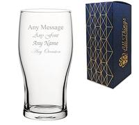Pasabahce Personalised Engraved Pint Glass, Personalise with Any Message for Any Occasion, Stylize with a Variety of Fonts, Gift Box Included, Laser Engraved, Toughened Tulip Pint Glass