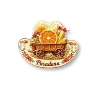 Pasadena California Resin Refrigerator Magnet - 3D Western Cowboy Hat & Orange Cart Souvenir, Vintage Style Decorative Keepsake 2.6 x 2.4 Inches